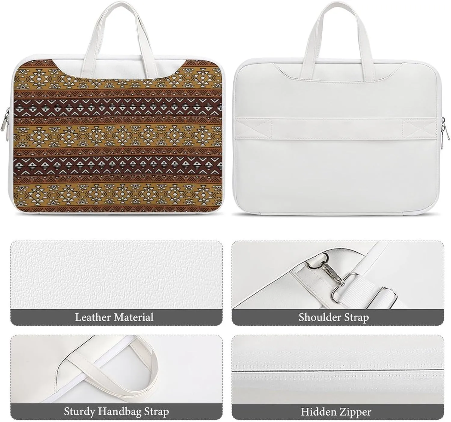 Maya Horizontal Geometric Pattern Leather Bag Laptop Case Slim Water Resistant Computer Bags with Handle Briefcase for Work