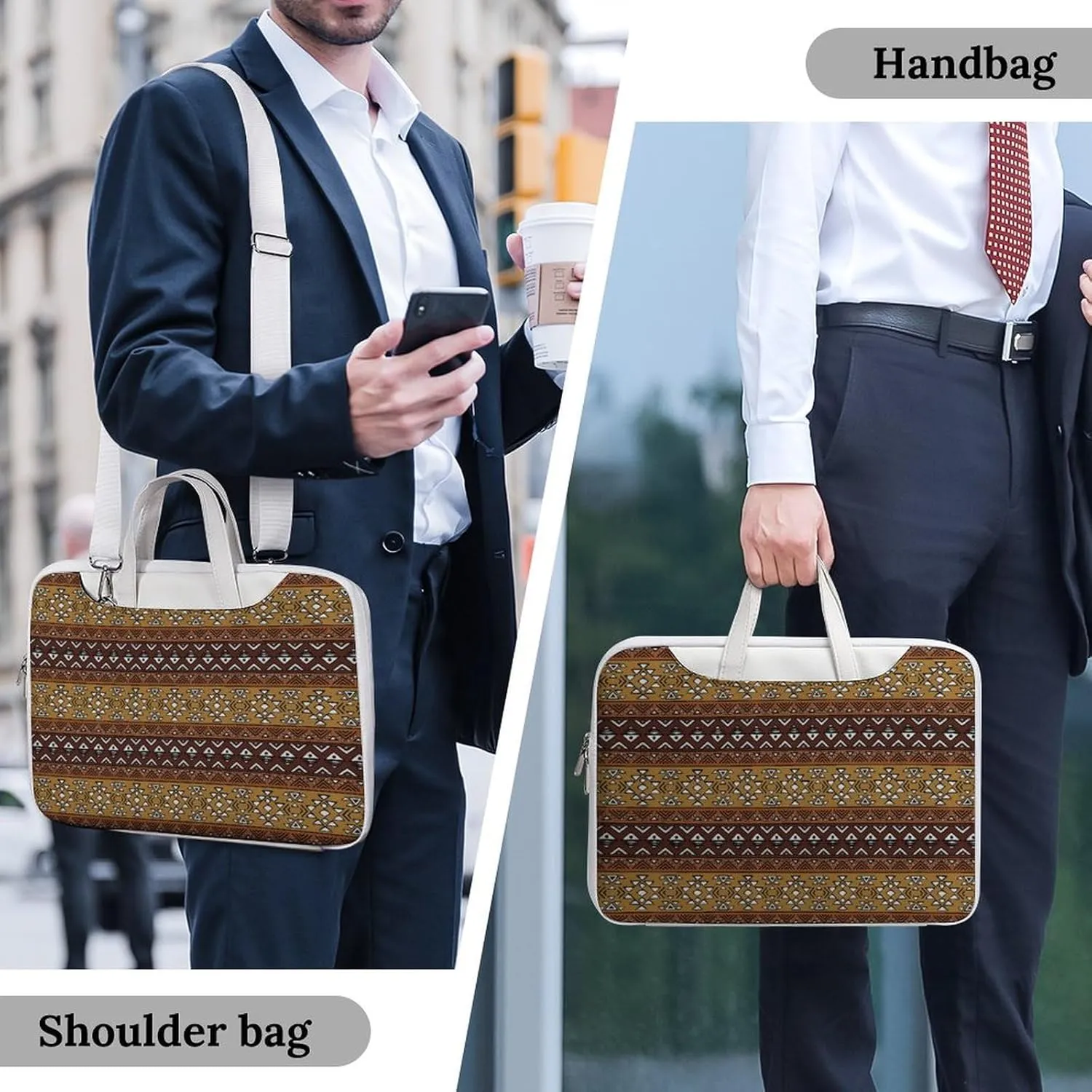 Maya Horizontal Geometric Pattern Leather Bag Laptop Case Slim Water Resistant Computer Bags with Handle Briefcase for Work