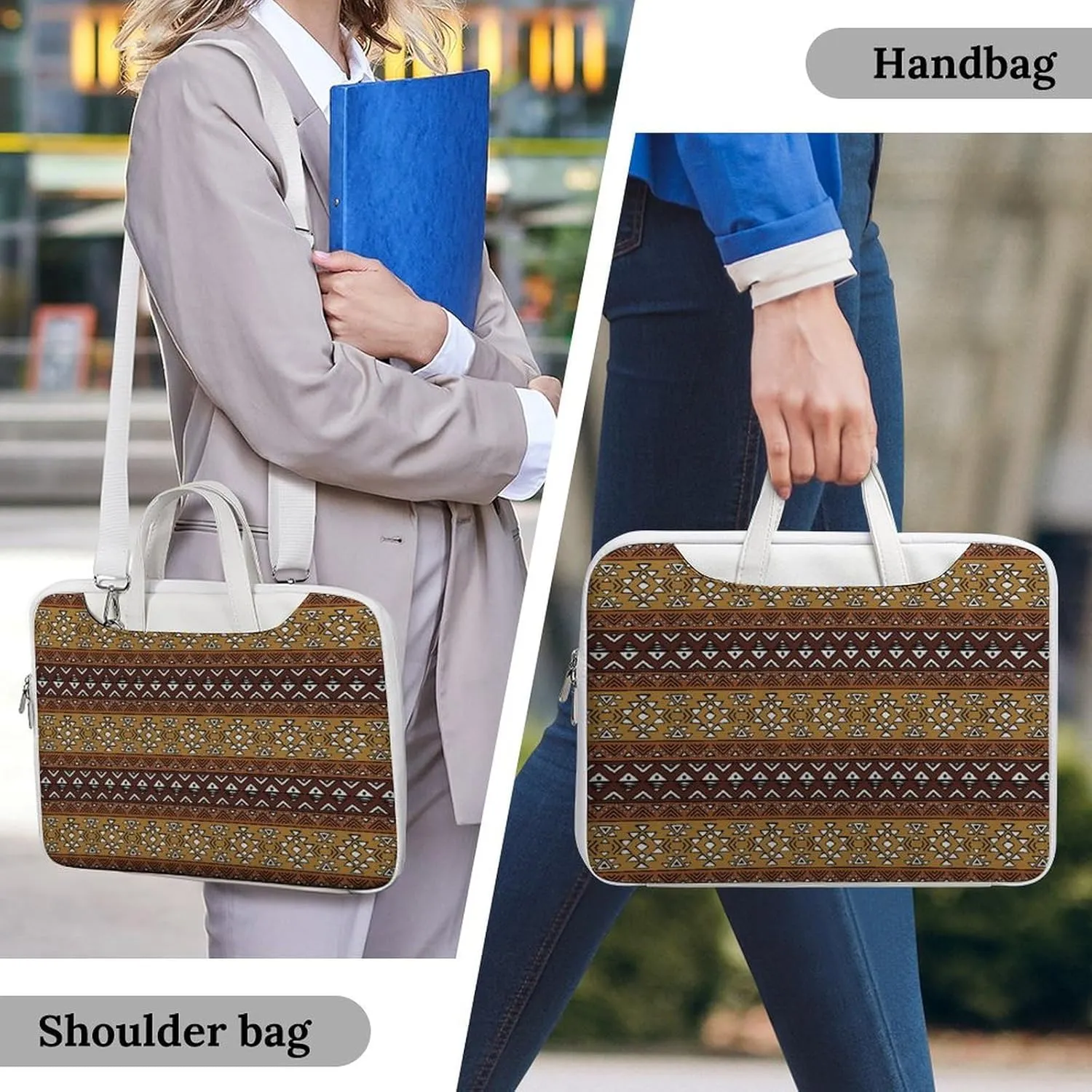 Maya Horizontal Geometric Pattern Leather Bag Laptop Case Slim Water Resistant Computer Bags with Handle Briefcase for Work