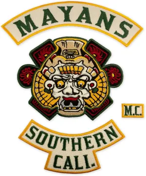Mayans Southern Cali M.C. Green Letters, Biker Gang Motorcycle Club Emblem Embroidered Back Patch Iron On (7.1 x 8.7 inches)