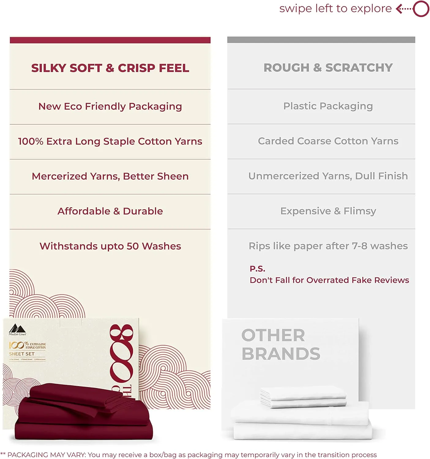 Mayfair Linen 100% Egyptian Cotton Sheets King Size - 800 High Thread Count Sheets King, 4 PC Luxury Hotel King Size Sheets Set, 16" Deep Pocket Sateen Weave Soft Cooling Bed Sheet Sets - Burgundy