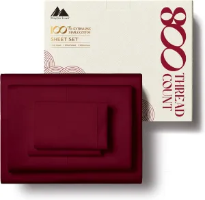 Mayfair Linen 100% Egyptian Cotton Sheets King Size - 800 High Thread Count Sheets King, 4 PC Luxury Hotel King Size Sheets Set, 16" Deep Pocket Sateen Weave Soft Cooling Bed Sheet Sets - Burgundy
