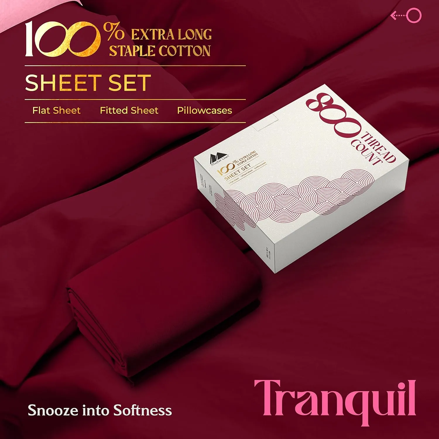 Mayfair Linen 100% Egyptian Cotton Sheets King Size - 800 High Thread Count Sheets King, 4 PC Luxury Hotel King Size Sheets Set, 16" Deep Pocket Sateen Weave Soft Cooling Bed Sheet Sets - Burgundy