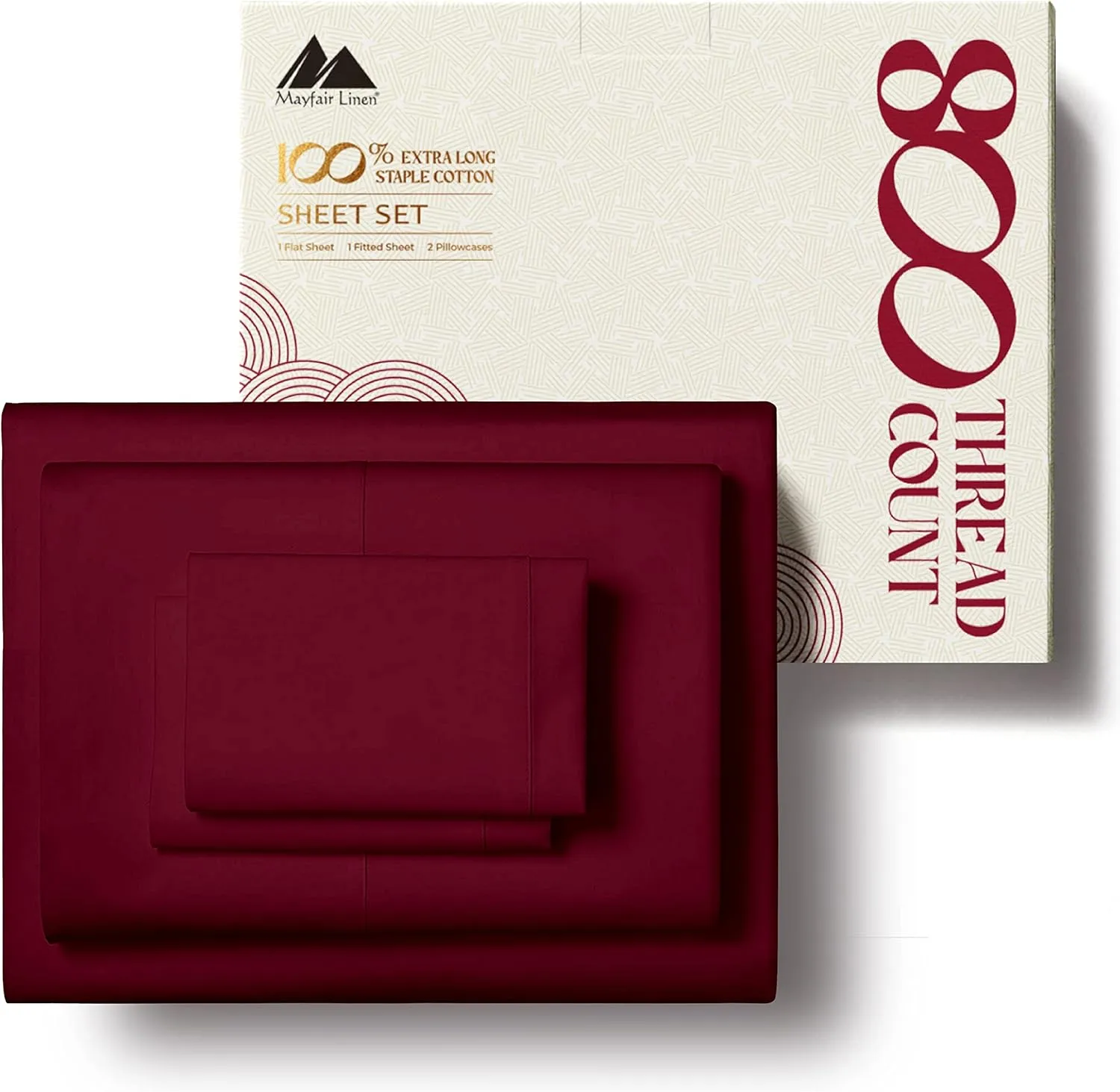 Mayfair Linen 100% Egyptian Cotton Sheets King Size - 800 High Thread Count Sheets King, 4 PC Luxury Hotel King Size Sheets Set, 16" Deep Pocket Sateen Weave Soft Cooling Bed Sheet Sets - Burgundy