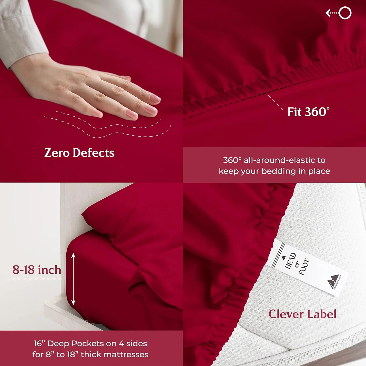 Mayfair Linen 100% Egyptian Cotton Sheets Twin Size - 800 High Thread Count 3 PC Extra Long Twin Sheets for Dorm, 16" Deep Pocket Soft Cooling Sheets, Luxury Hotel Bed Sheets for Twin Size Bed - Red