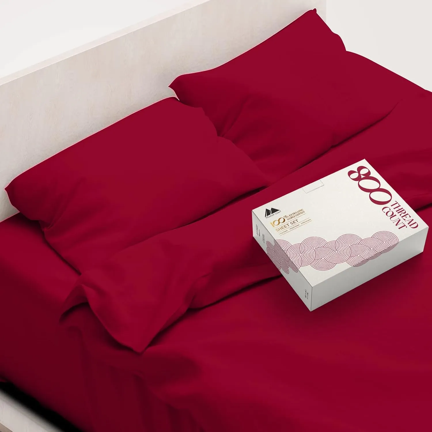 Mayfair Linen 100% Egyptian Cotton Sheets Twin Size - 800 High Thread Count 3 PC Extra Long Twin Sheets for Dorm, 16" Deep Pocket Soft Cooling Sheets, Luxury Hotel Bed Sheets for Twin Size Bed - Red