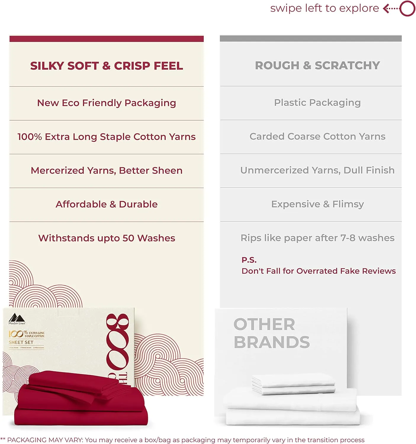 Mayfair Linen 100% Egyptian Cotton Sheets Twin Size - 800 High Thread Count 3 PC Extra Long Twin Sheets for Dorm, 16" Deep Pocket Soft Cooling Sheets, Luxury Hotel Bed Sheets for Twin Size Bed - Red