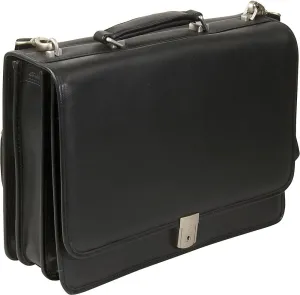 McKlein 15" Leather Triple Compartment Laptop Briefcase- RIVER NORTH- Black