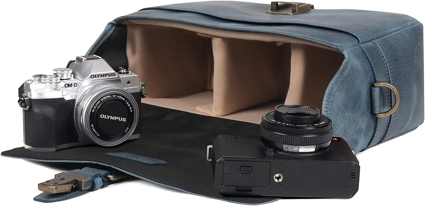 MegaGear Torres Genuine Leather Camera Messenger Bag for Mirrorless, Instant and DSLR Cameras