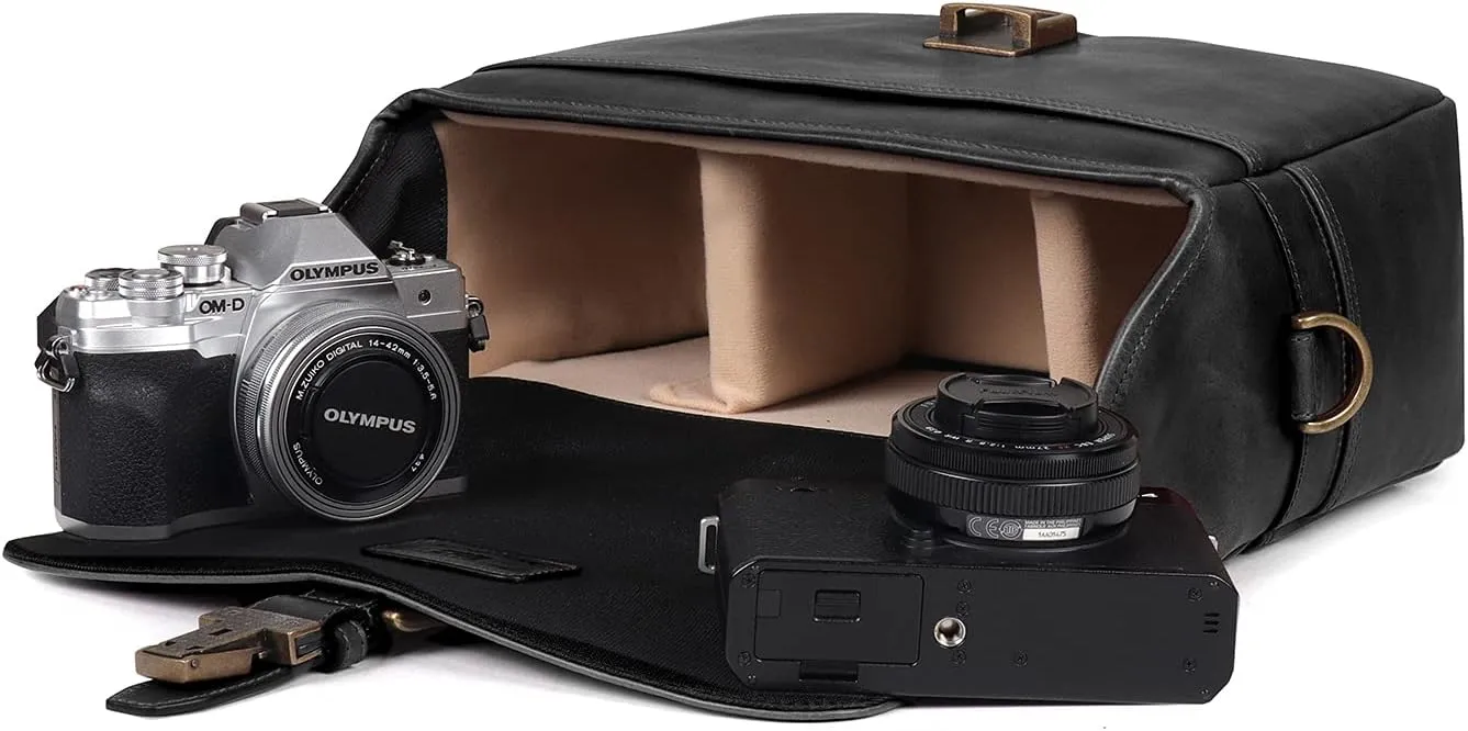 MegaGear Torres Genuine Leather Camera Messenger Bag for Mirrorless, Instant and DSLR Cameras