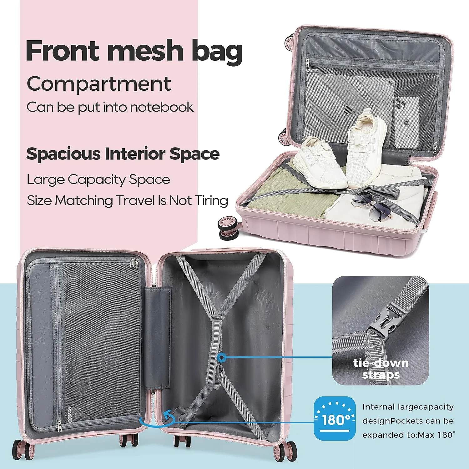 Melalenia Luggage Sets 3 Piece Expandable Suitcase Set, PP Hardshell Suitcase with Spinner Wheels,Lightweight Carry On Luggage with TSA Lock for Women
