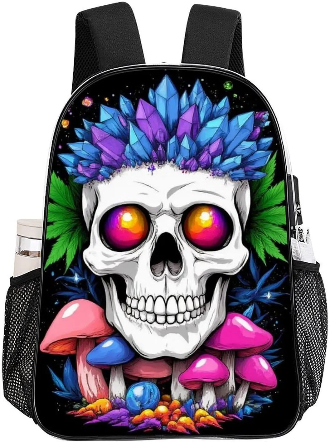 Men & Women Lightweight Magic Mushrooms Skull Art Casual Daypack Large Capacity Bookbag Transparent Bag for Gym Business Bicycle