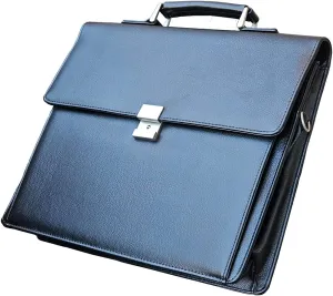 Men Leather Briefcases Office Attorney Student Business Work Attache Case Messenger Bag w/Strap & Padded Compartment for 15.6" Laptop, Black