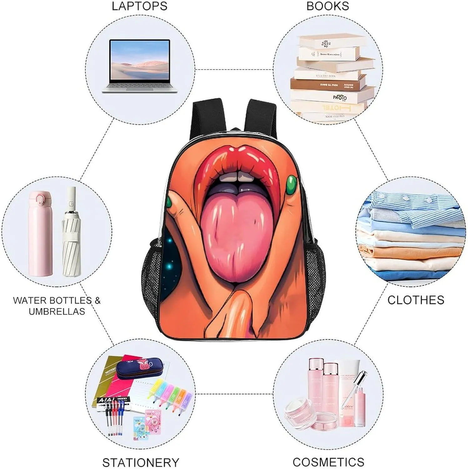 Men Women Lightweight African American Black Women Women Lip Art Backpack Large Capacity Bookbag Transparent Bag for Gym Business Running