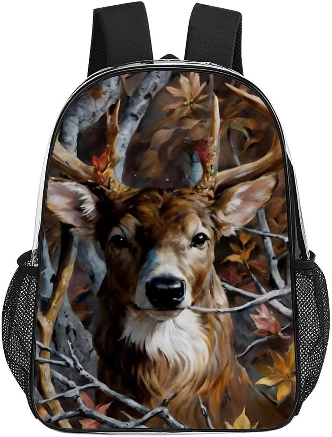 Men Women Lightweight Camo Elk Deer Withered Branches Casual Daypack Big Capacity Bookbag Transparent Bag for Gym Travel Walking Cycling
