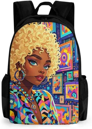 Men Women Lightweight Cool African American Woman Bold And Colorful Art Backpack Large Capacity Bookbag With Smooth Zippers for Gym Business Running
