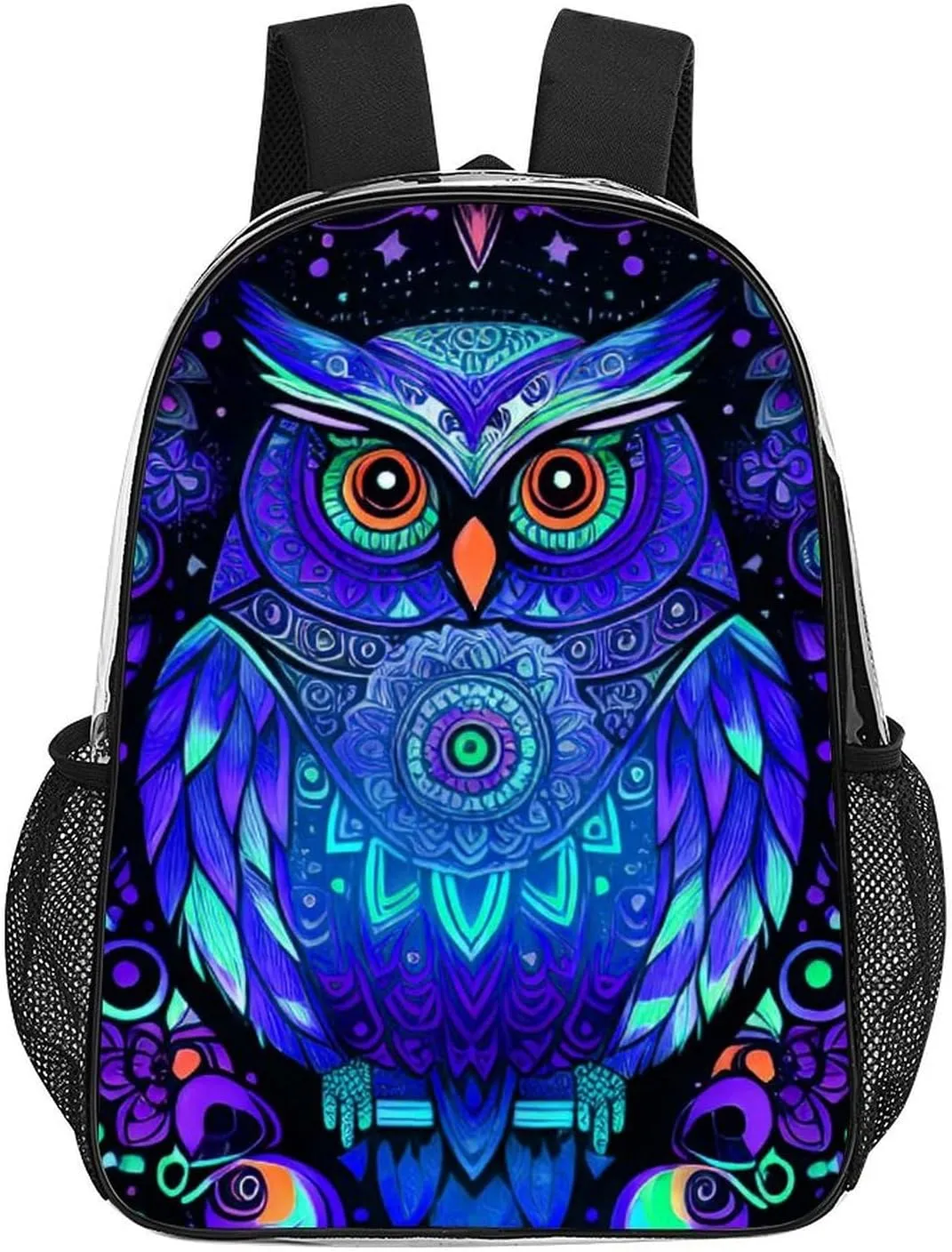 Men Women Lightweight Cute Abstract Owl Psychedelic Art Backpack Large Capacity Carry On Bag Transparent Bag for Sports Work Walking Cycling
