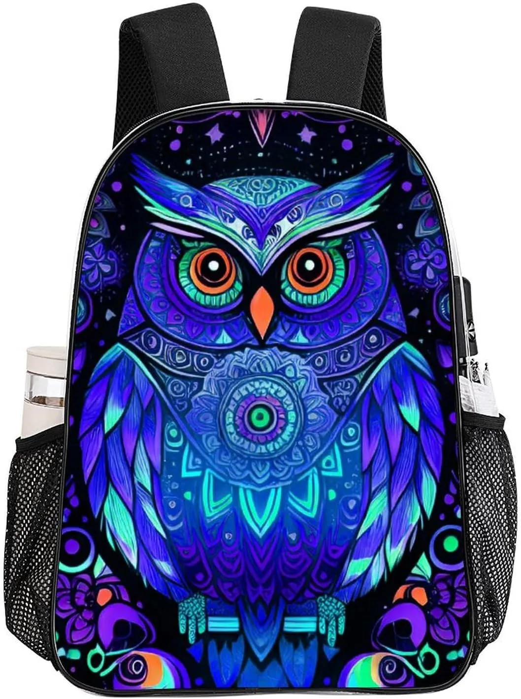Men Women Lightweight Cute Abstract Owl Psychedelic Art Backpack Large Capacity Carry On Bag Transparent Bag for Sports Work Walking Cycling