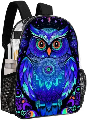 Men Women Lightweight Cute Abstract Owl Psychedelic Art Backpack Large Capacity Carry On Bag Transparent Bag for Sports Work Walking Cycling