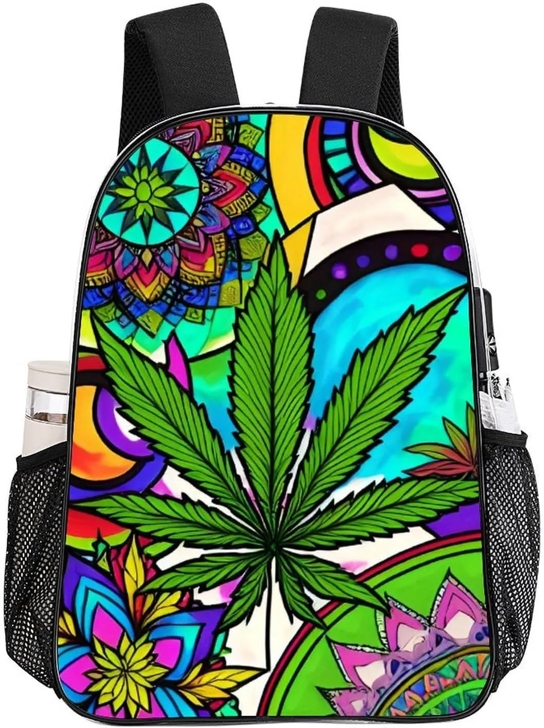 Men Women Lightweight Marijuanaweed Mandala Colorful Art Backpack Large Capacity Bookbag Transparent Bag for Gym Business Running