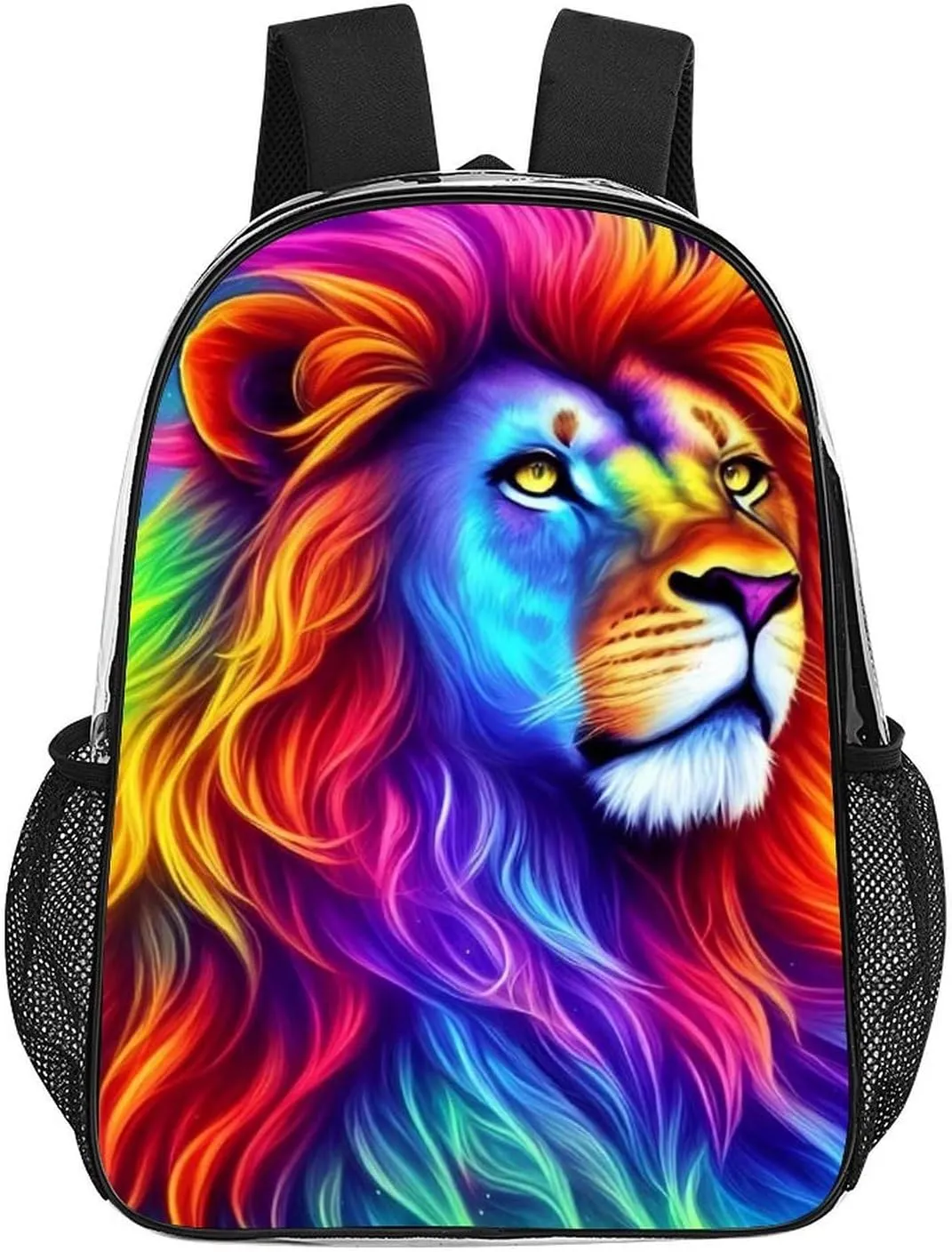 Men Women Transparent Cool Lion Rainbow Galaxy Surreal Style Art Daypack Bookbag Big Capacity Shoulder Bag With Padded Straps for Climbing Travel Walking Cycling