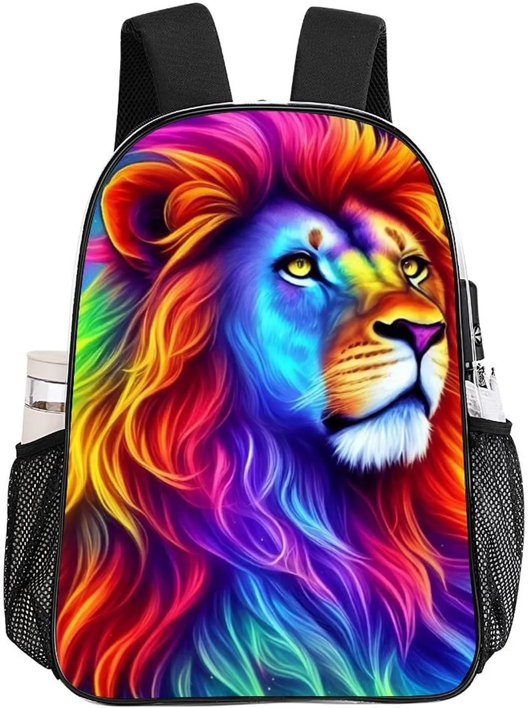 Men Women Transparent Cool Lion Rainbow Galaxy Surreal Style Art Daypack Bookbag Big Capacity Shoulder Bag With Padded Straps for Climbing Travel Walking Cycling