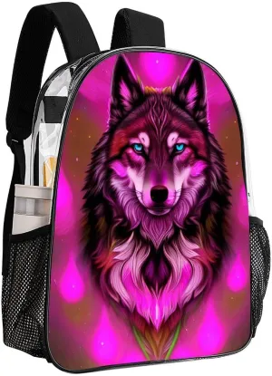 Men Women Transparent Fantastic Wolf Art Daypack Big Capacity Shoulder Bag With Smooth Zippers for Hiking Work Walking Cycling