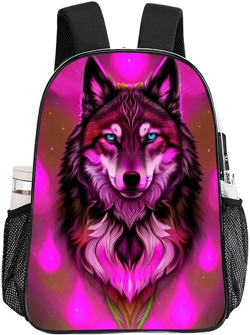 Men Women Transparent Fantastic Wolf Art Daypack Big Capacity Shoulder Bag With Smooth Zippers for Hiking Work Walking Cycling