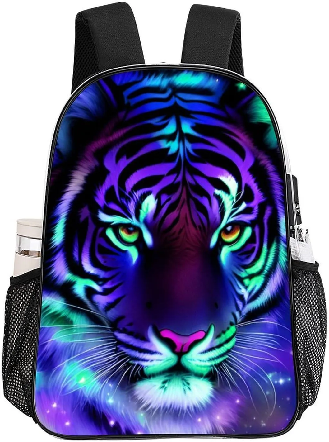 Men Women Transparent Mystic Fantasy Galaxy Sky Fantasy Tiger Wild Animals Boho Style Casual Daypack Large Capacity Carry On Bag With Adjustable Shoulder Straps for Camping Work Running