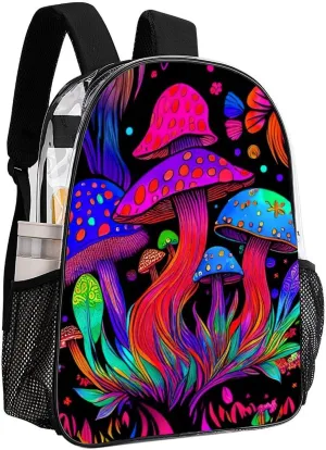 Men Women Transparent Psychedelic Mushroom Trippy Magic Art Casual Daypack Large Capacity Carry On Bag With Adjustable Shoulder Straps for Camping Work Running