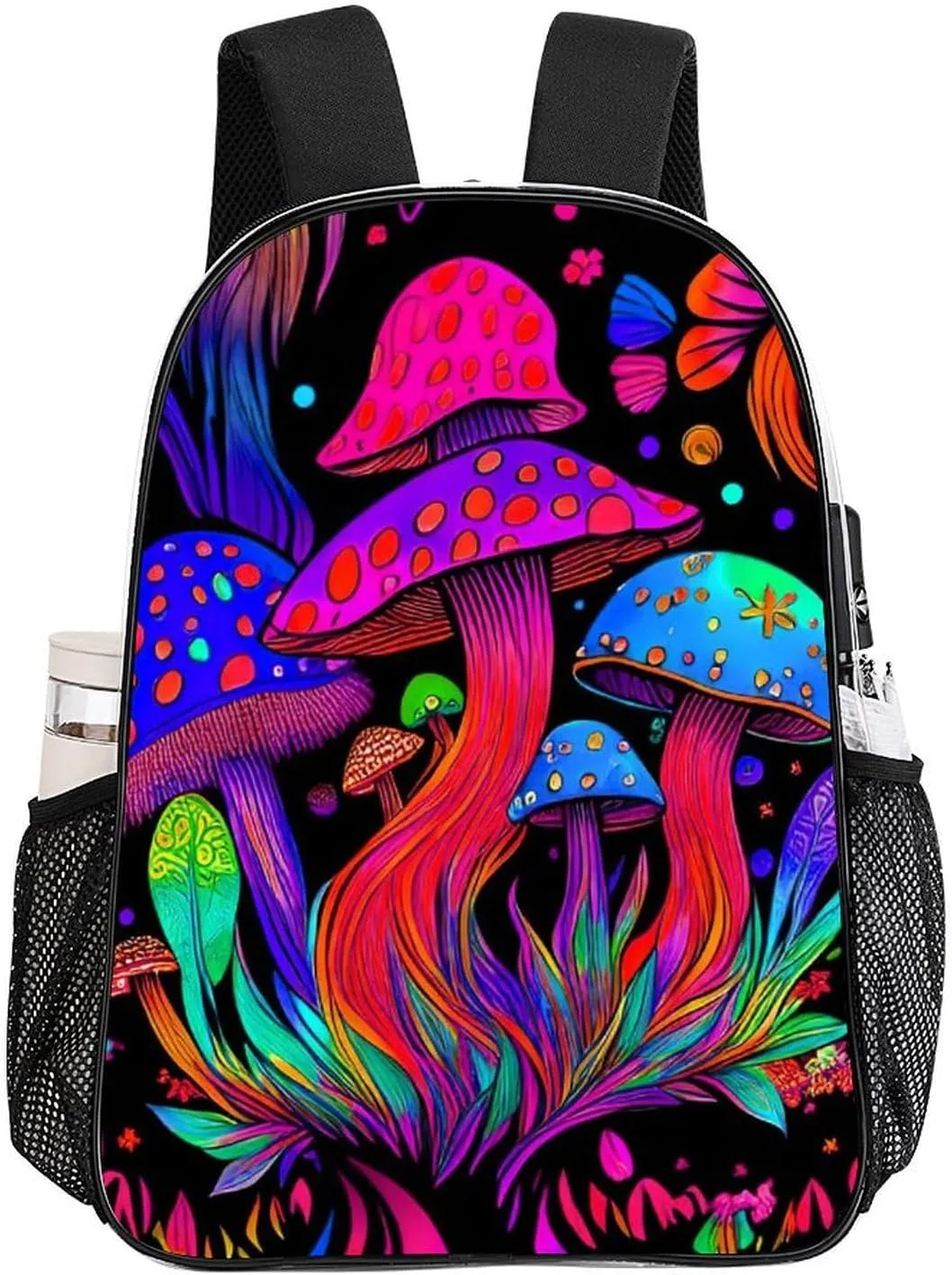Men Women Transparent Psychedelic Mushroom Trippy Magic Art Casual Daypack Large Capacity Carry On Bag With Adjustable Shoulder Straps for Camping Work Running