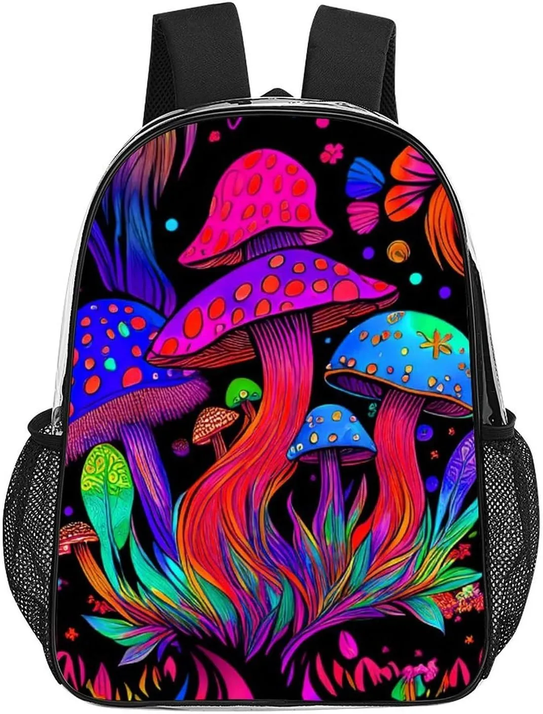 Men Women Transparent Psychedelic Mushroom Trippy Magic Art Casual Daypack Large Capacity Carry On Bag With Adjustable Shoulder Straps for Camping Work Running
