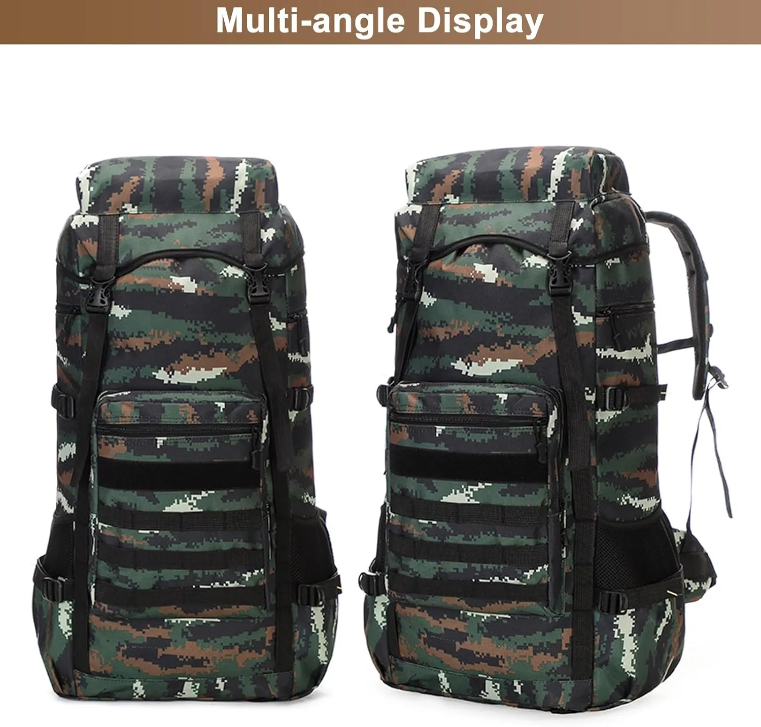 Men's Camping Backpack 70L Travel Duffel Bags Oxford Cloth Women's Daypack Large Capacity Outdoor Hiking Rucksack (Brown)