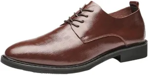 Men's Embossing Business Casual Leather Shoes Low-top Pointed Toe Soft-Soled Lace-up Oxford Shoes Slip Wear-Resistant Rubber Dress Shoes for Men