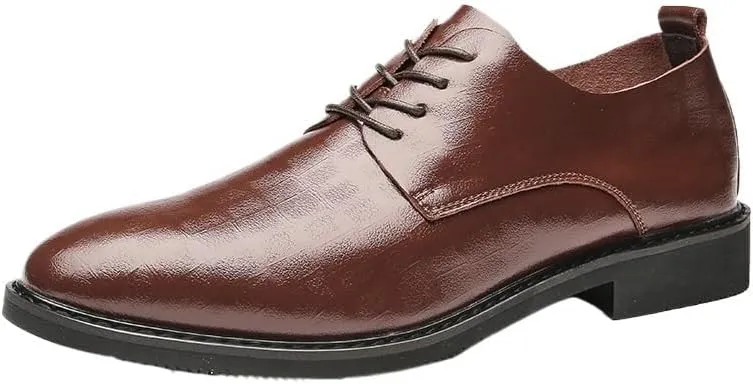 Men's Embossing Business Casual Leather Shoes Low-top Pointed Toe Soft-Soled Lace-up Oxford Shoes Slip Wear-Resistant Rubber Dress Shoes for Men