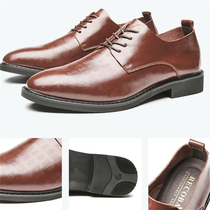 Men's Embossing Business Casual Leather Shoes Low-top Pointed Toe Soft-Soled Lace-up Oxford Shoes Slip Wear-Resistant Rubber Dress Shoes for Men
