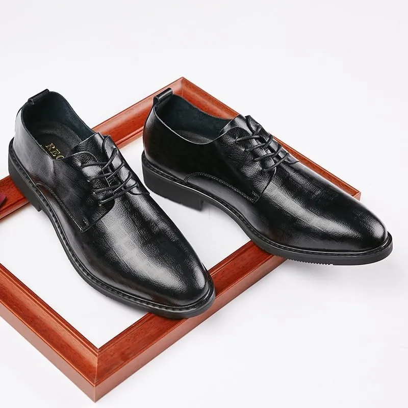 Men's Embossing Business Casual Leather Shoes Low-top Pointed Toe Soft-Soled Lace-up Oxford Shoes Slip Wear-Resistant Rubber Dress Shoes for Men