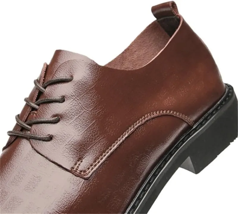Men's Embossing Business Casual Leather Shoes Low-top Pointed Toe Soft-Soled Lace-up Oxford Shoes Slip Wear-Resistant Rubber Dress Shoes for Men