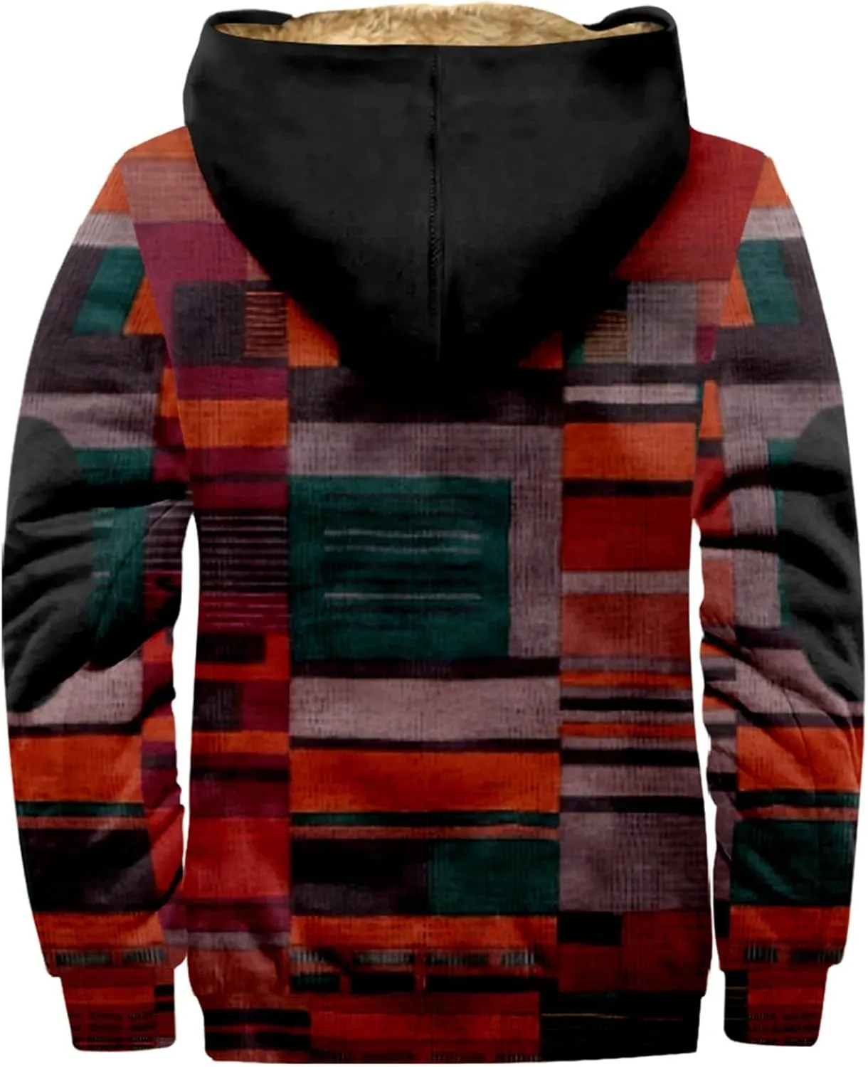 Mens Fuzzy Sherpa Jacket Long Sleeve Fleece Zip Up Coat Fall Winter Puffer Jacket Casual Zipper Varsity Coat Hooded