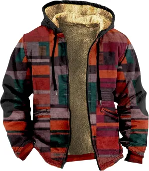 Mens Fuzzy Sherpa Jacket Long Sleeve Fleece Zip Up Coat Fall Winter Puffer Jacket Casual Zipper Varsity Coat Hooded