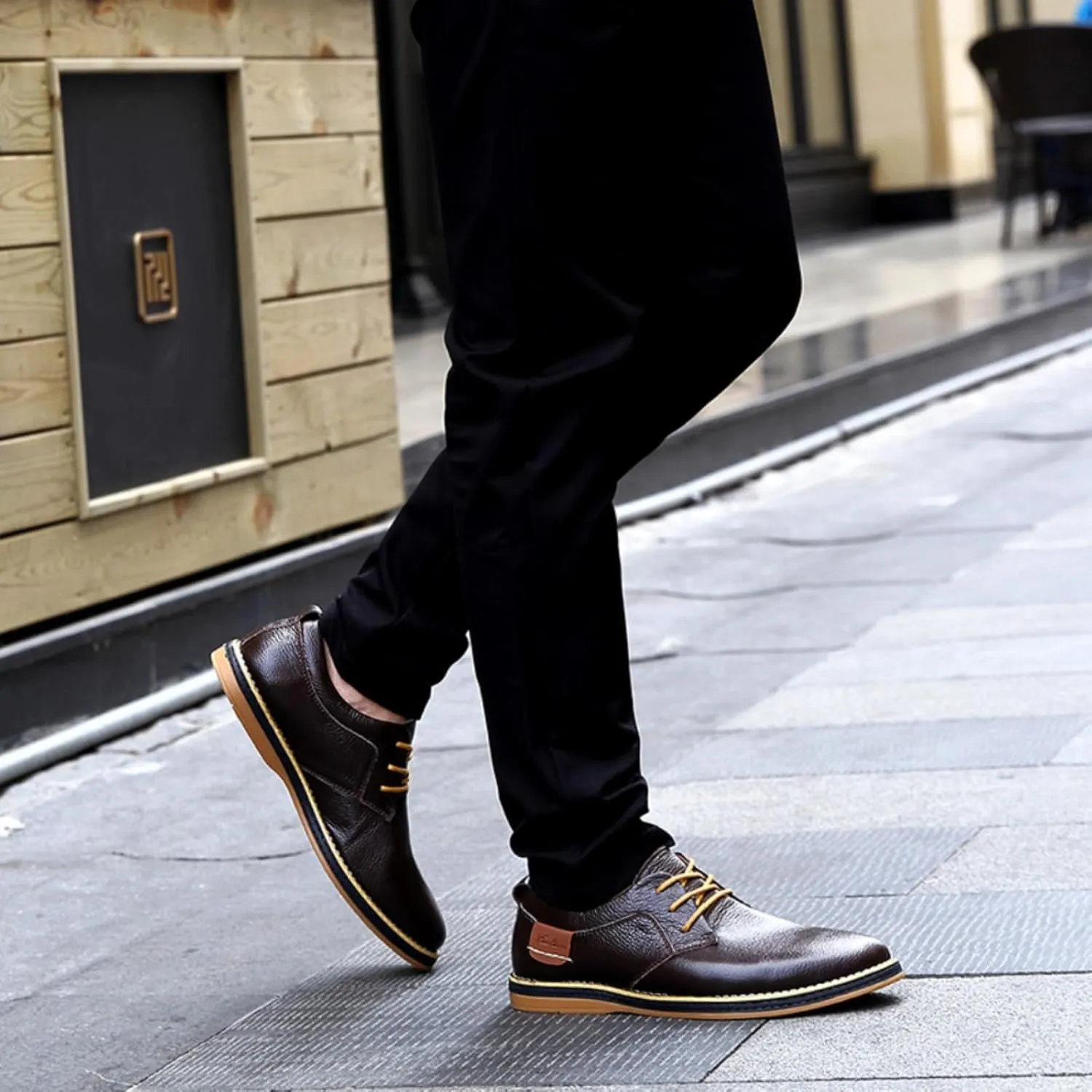 Mens Genuine Leather Lace Up Oxfords Classic Wing Tips Dress Shoes Casual Luxury Business Work Office Retro Derby Shoes