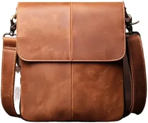 Men's Handmade Vintage Leather Bag Casual Leather Shoulder Bag Standing Versatile Crossbody Bag for 8" (Color : A, Size : One size)
