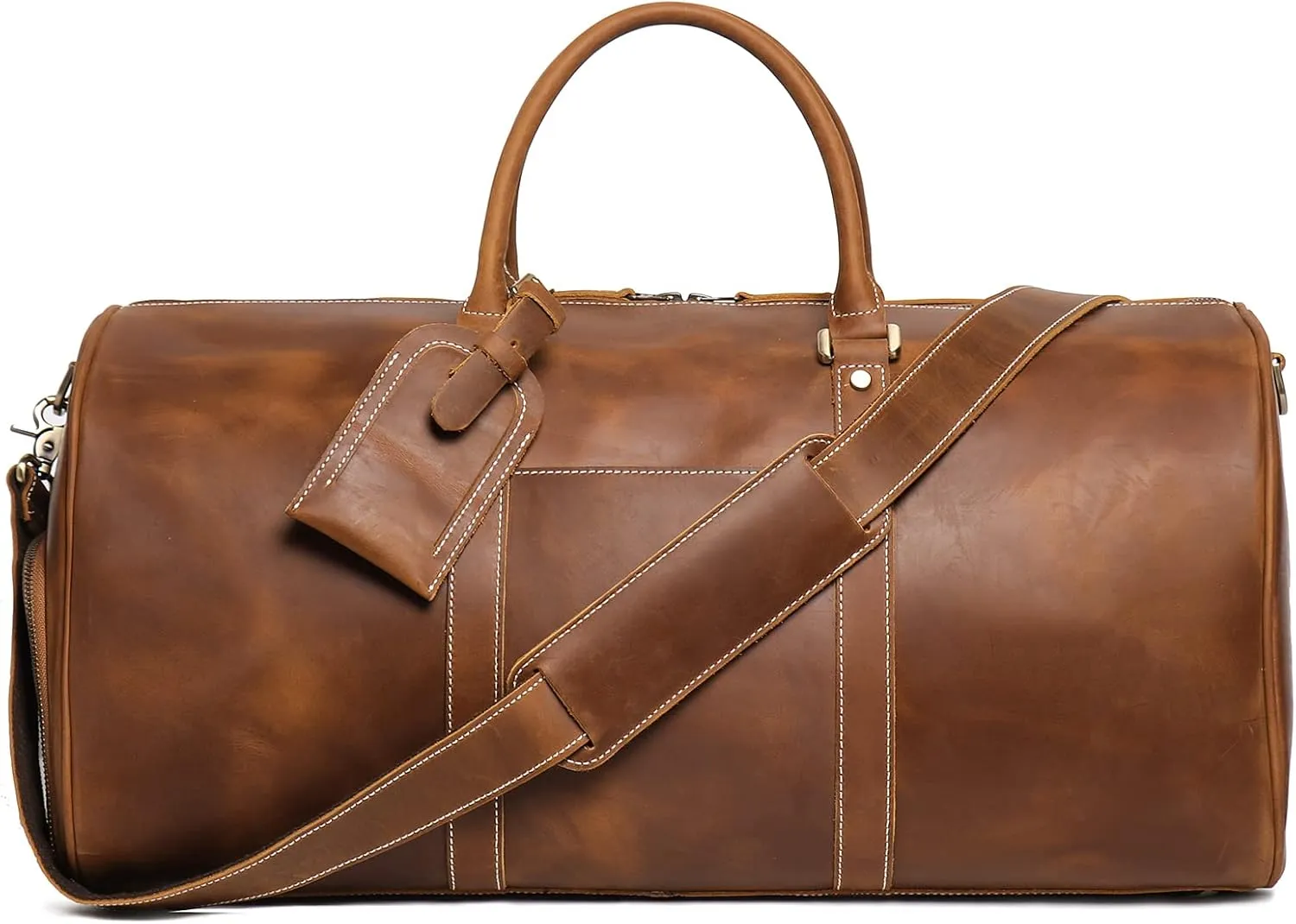 Mens Leather Duffel Bags Sport Vintage Leather Travel Gym Bag Weekender Overnight Classic Gift Genuine Gym Overnight Carry On Bag (Vintage Brown, 22 Inch)