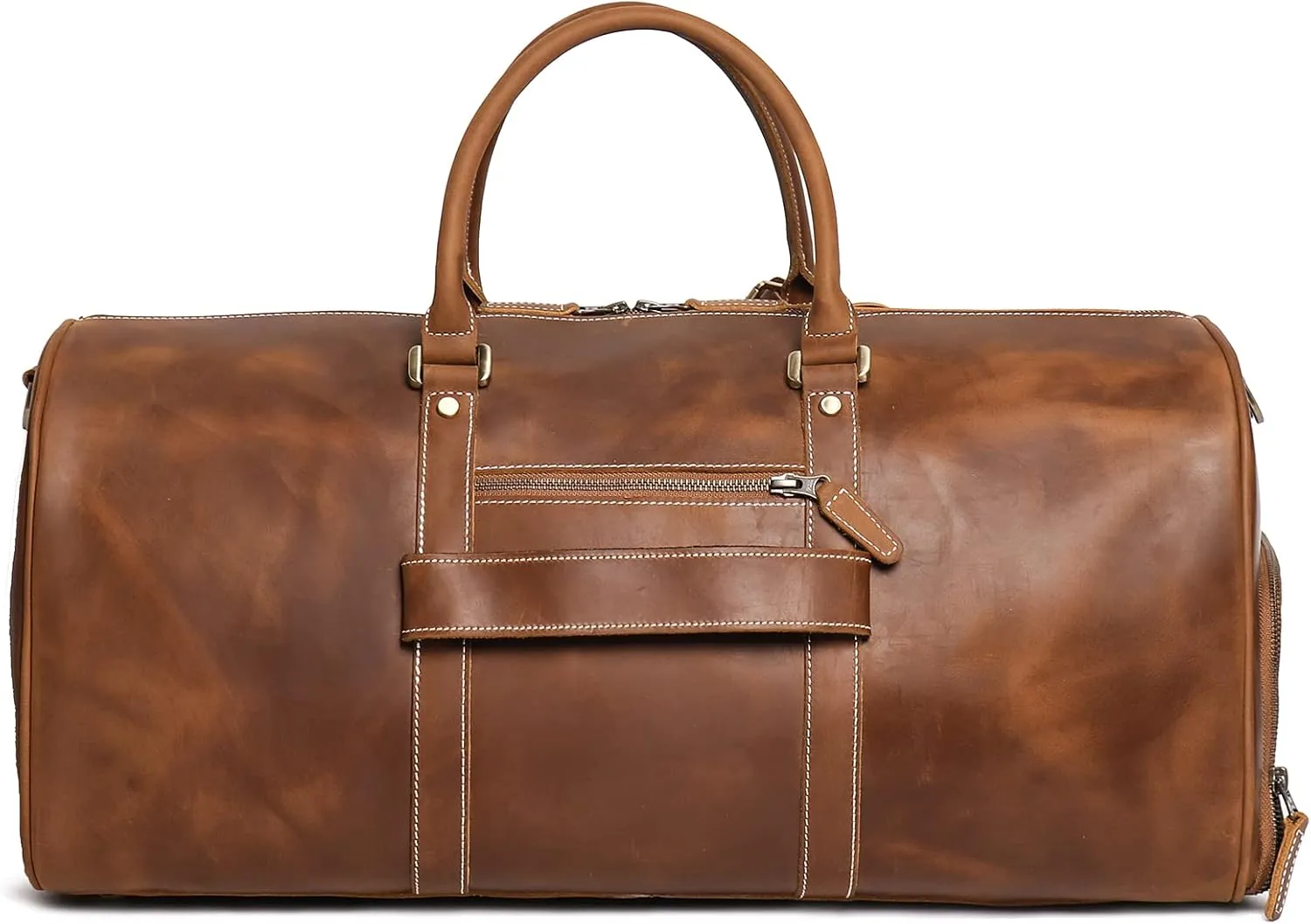 Mens Leather Duffel Bags Sport Vintage Leather Travel Gym Bag Weekender Overnight Classic Gift Genuine Gym Overnight Carry On Bag (Vintage Brown, 22 Inch)