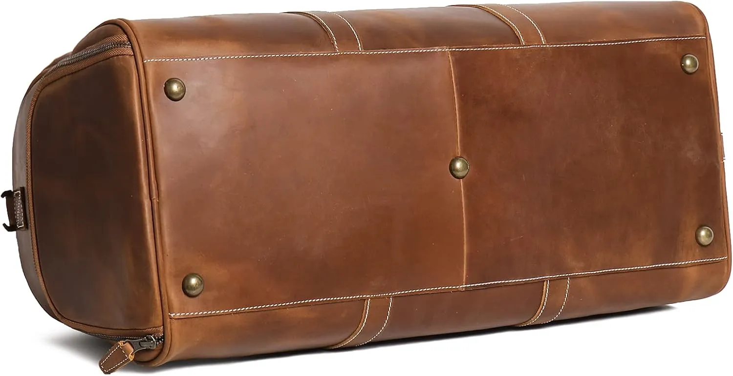 Mens Leather Duffel Bags Sport Vintage Leather Travel Gym Bag Weekender Overnight Classic Gift Genuine Gym Overnight Carry On Bag (Vintage Brown, 22 Inch)