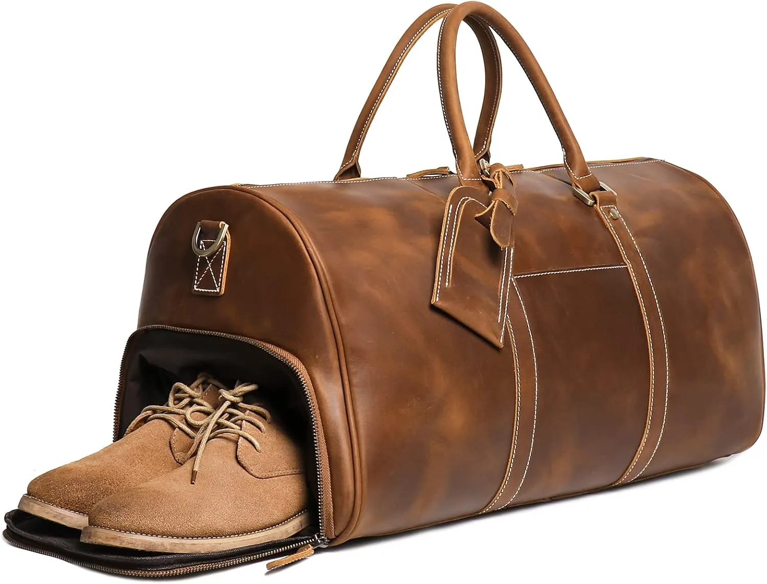 Mens Leather Duffel Bags Sport Vintage Leather Travel Gym Bag Weekender Overnight Classic Gift Genuine Gym Overnight Carry On Bag (Vintage Brown, 22 Inch)