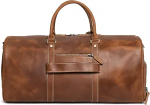 Mens Leather Duffel Bags Sport Vintage Leather Travel Gym Bag Weekender Overnight Classic Gift Genuine Gym Overnight Carry On Bag (Vintage Brown, 22 Inch)