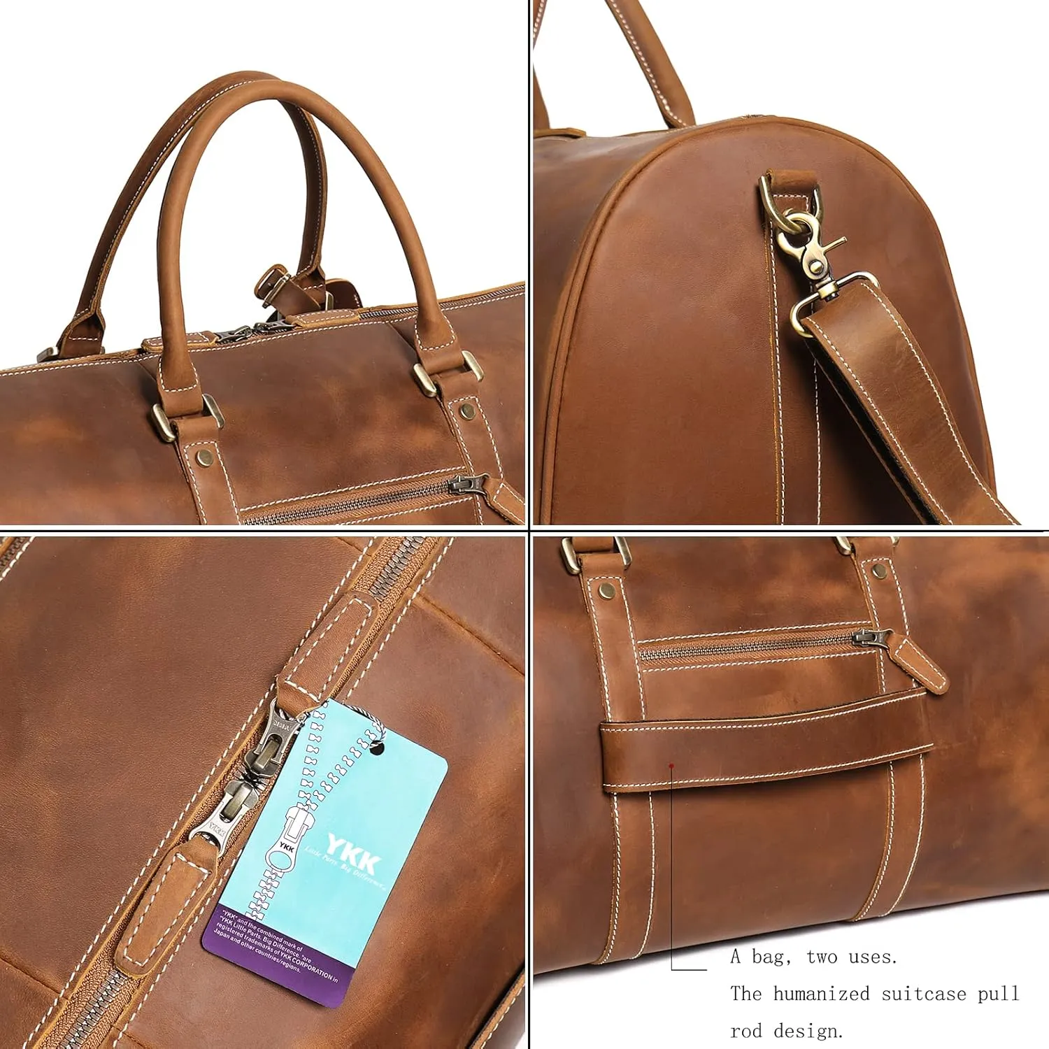 Mens Leather Duffel Bags Sport Vintage Leather Travel Gym Bag Weekender Overnight Classic Gift Genuine Gym Overnight Carry On Bag (Vintage Brown, 22 Inch)