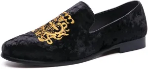 Men's Luxury Velvet Penny Loafers Shoes Embroidery Suede Dress Loafers Daily Boats Shoes for Party Wedding Prom Size 38-47