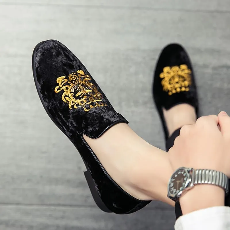 Men's Luxury Velvet Penny Loafers Shoes Embroidery Suede Dress Loafers Daily Boats Shoes for Party Wedding Prom Size 38-47